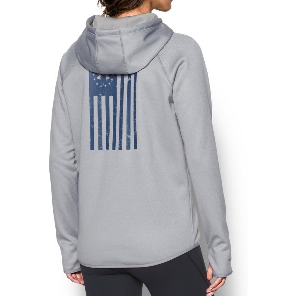 Under Armour Hoodie Womens XL Loose Rival Freedom Flag Coldgear USA Gray 1299263